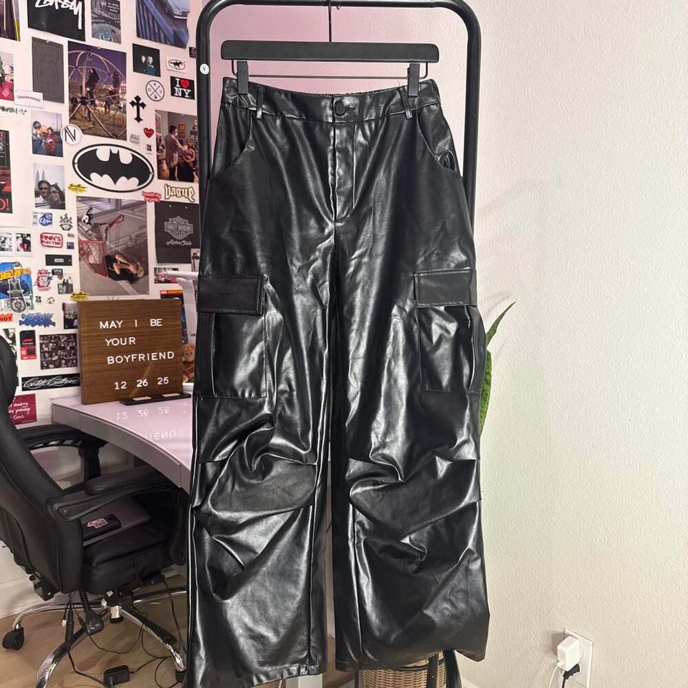 Unbranded Faux Leather Cargo Pants Black Medium